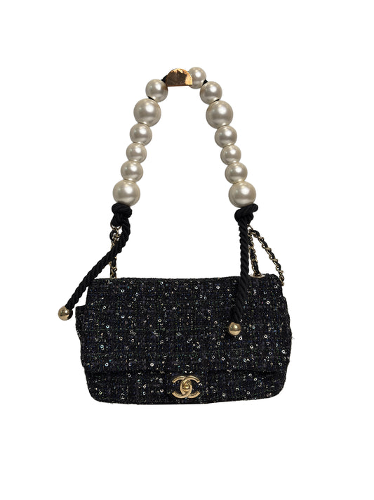 CHANEL tweed pearl handle flap