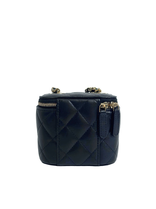 CHANEL mini vanity case quilted lambskin pearl chain crossbody bag