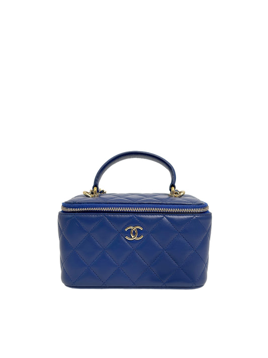 CHANEL 23P Wash Blue Lambskin Handle Box Bag