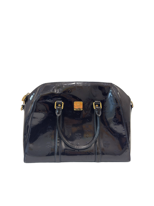 MCM Visetos Patent Leather Boston Bag
