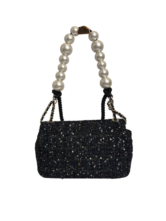 CHANEL tweed pearl handle flap