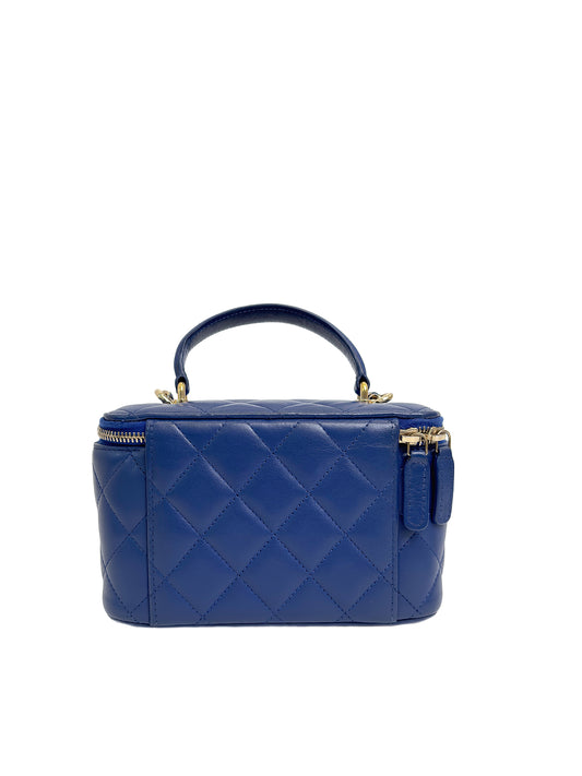 CHANEL 23P Wash Blue Lambskin Handle Box Bag
