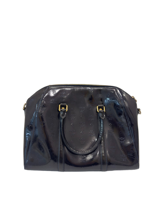 MCM Visetos Patent Leather Boston Bag